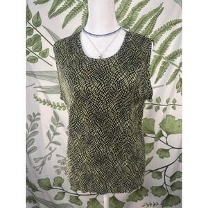 Lisse Womens XL Sleeveless Top Black Yellow Abstract Print Pleated